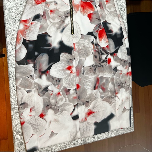 Calvin Klein Floral Scuba Dress, size 6, Floral Colors: white, black and red. - Picture 6 of 7